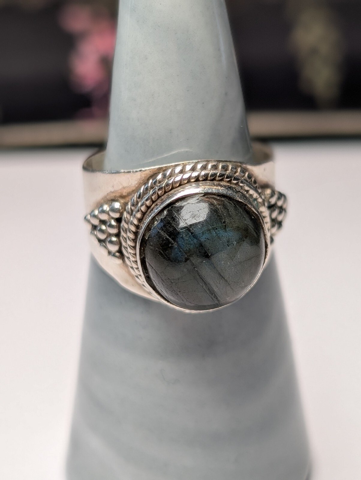 Vintage Sterling Silver Labradorite Ring | Size S 1/2 | 925 Silver - Image 3