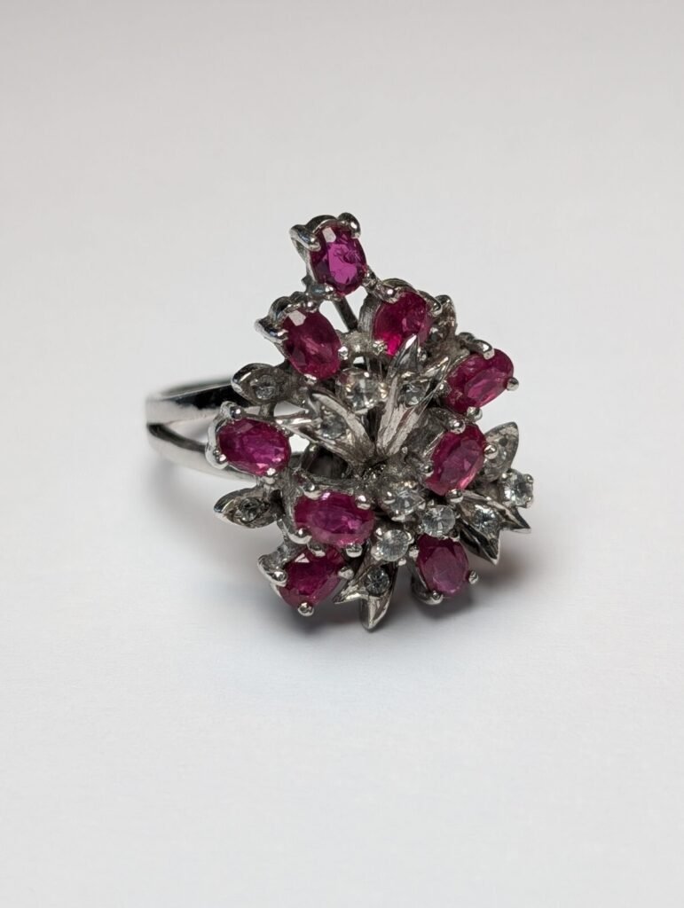 Vintage Sterling Silver Ruby Cluster Ring | Size M | 925 Silver
