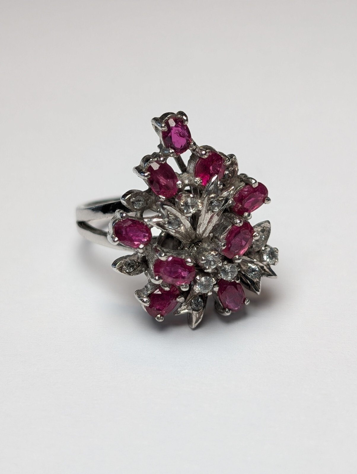 Vintage Sterling Silver Ruby Cluster Ring | Size M | 925 Silver
