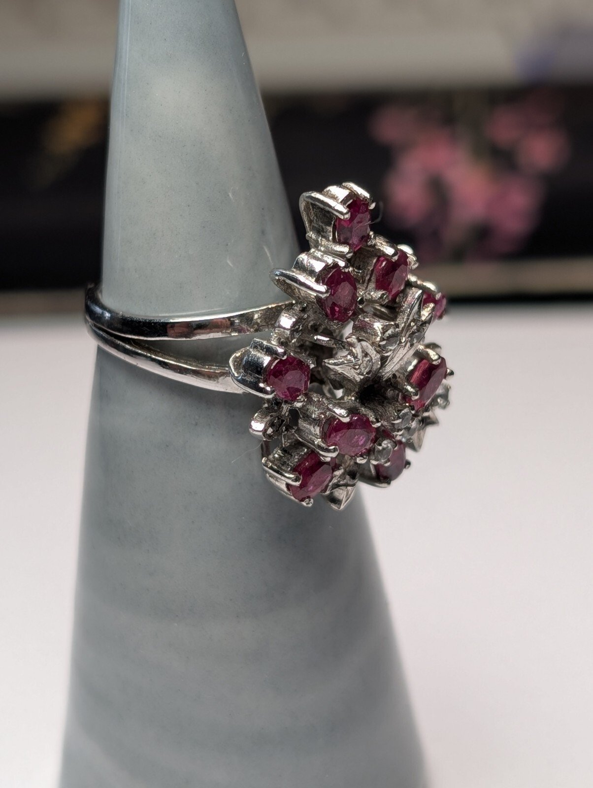 Vintage Sterling Silver Ruby Cluster Ring | Size M | 925 Silver - Image 3