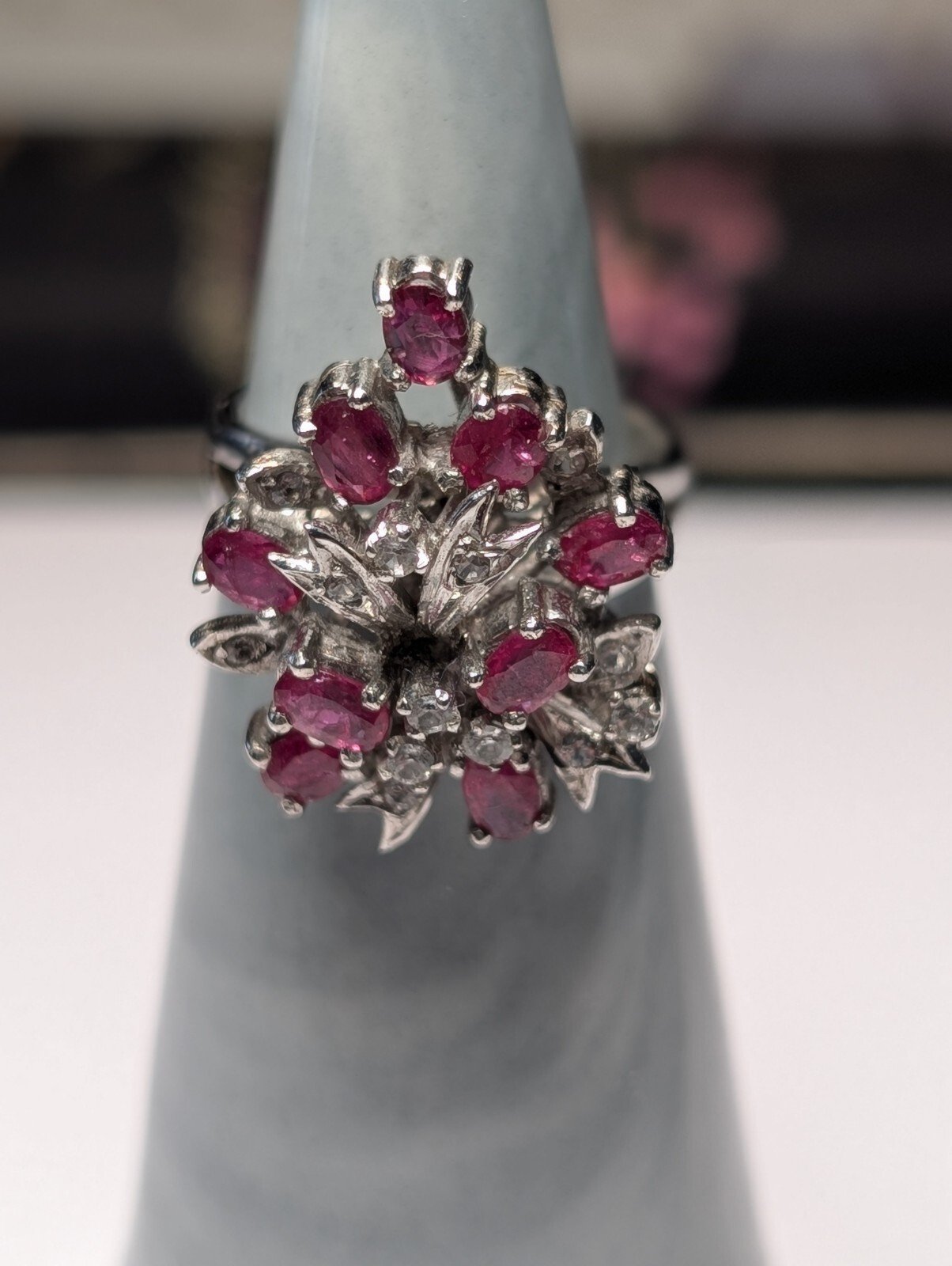 Vintage Sterling Silver Ruby Cluster Ring | Size M | 925 Silver - Image 4