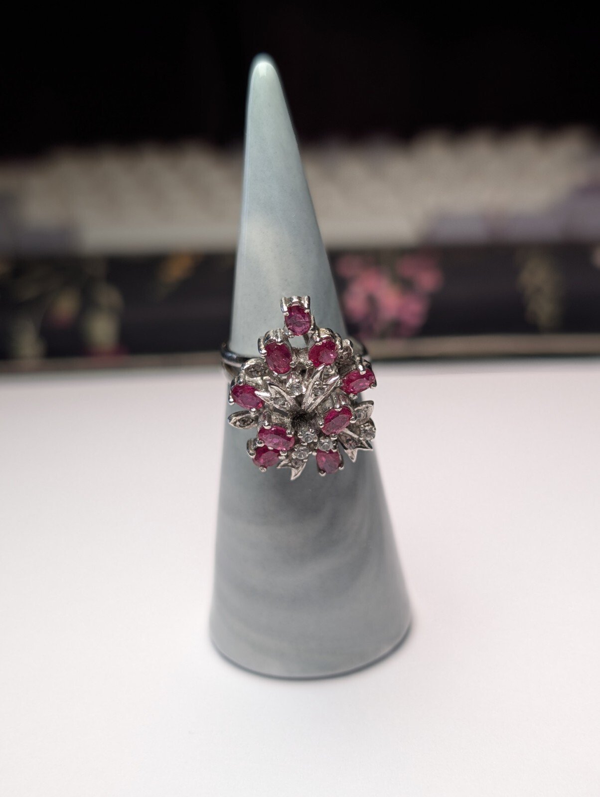 Vintage Sterling Silver Ruby Cluster Ring | Size M | 925 Silver - Image 6