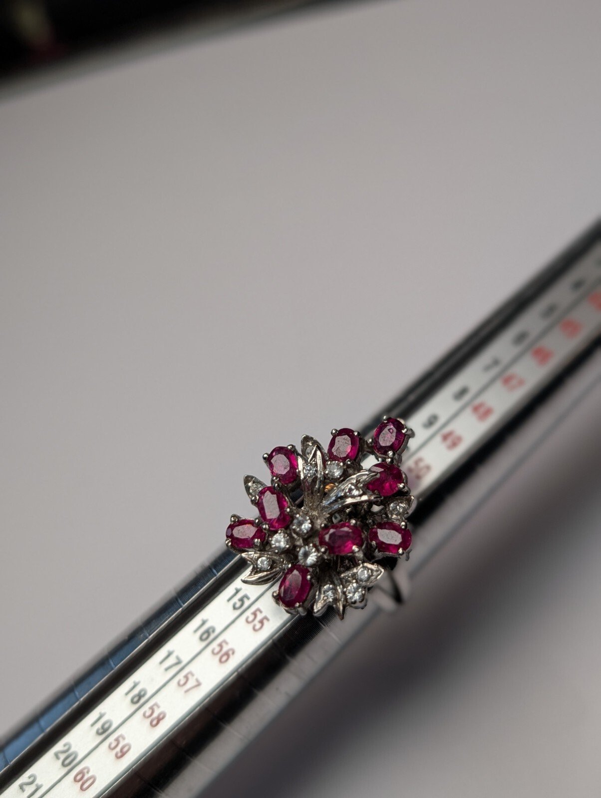 Vintage Sterling Silver Ruby Cluster Ring | Size M | 925 Silver - Image 9
