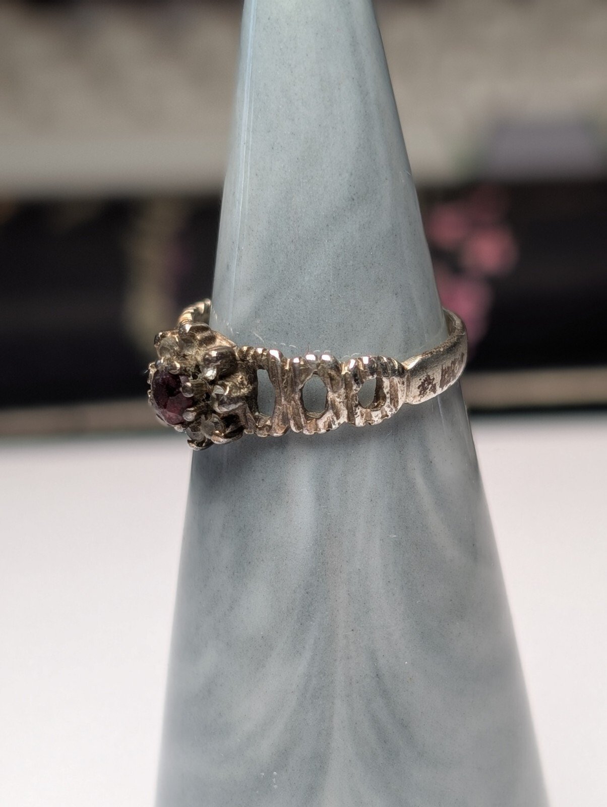 Vintage Sterling Silver Red Garnet Cluster Ring | Size L | 925 Silver - Image 5