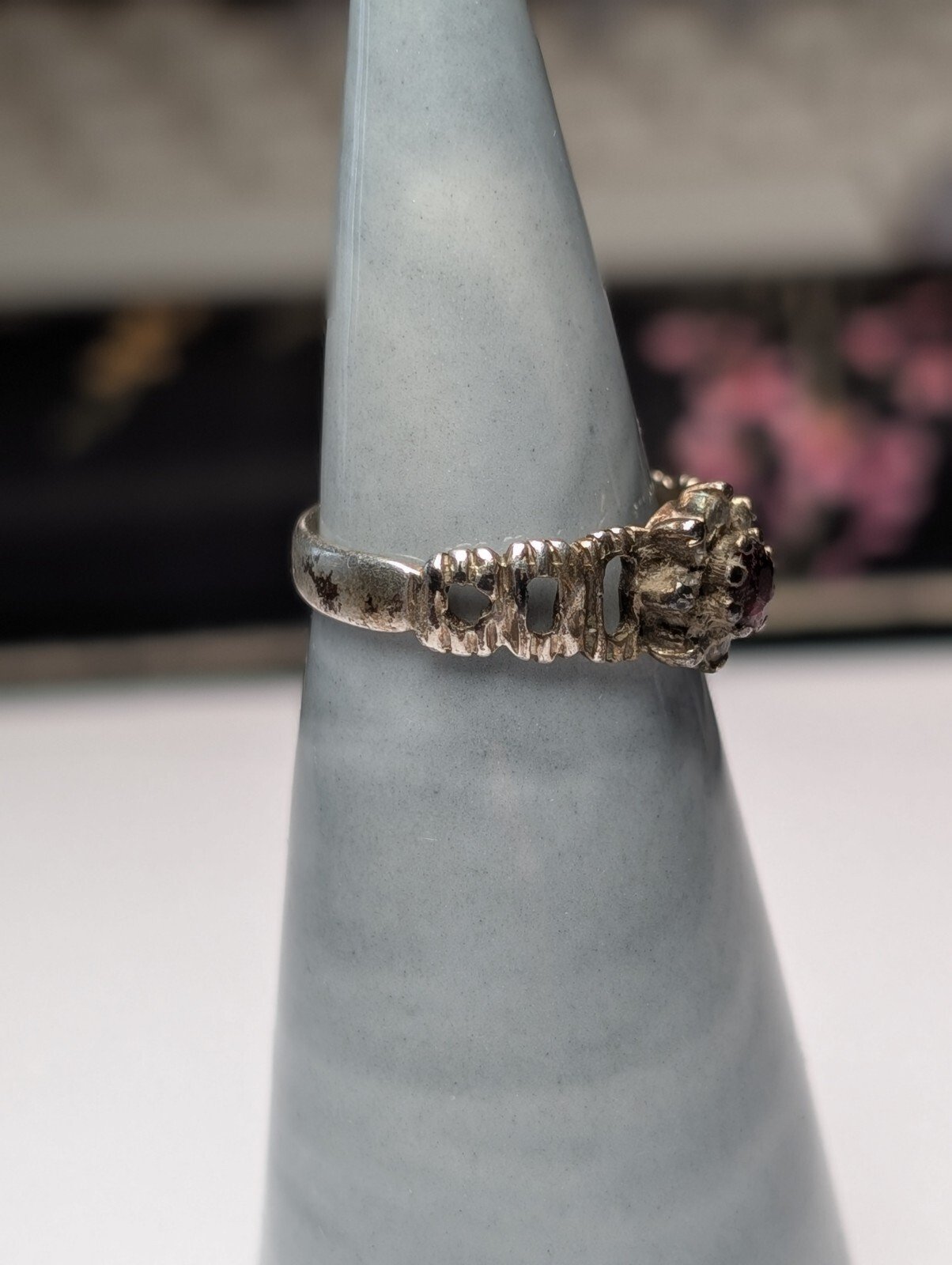 Vintage Sterling Silver Red Garnet Cluster Ring | Size L | 925 Silver - Image 6