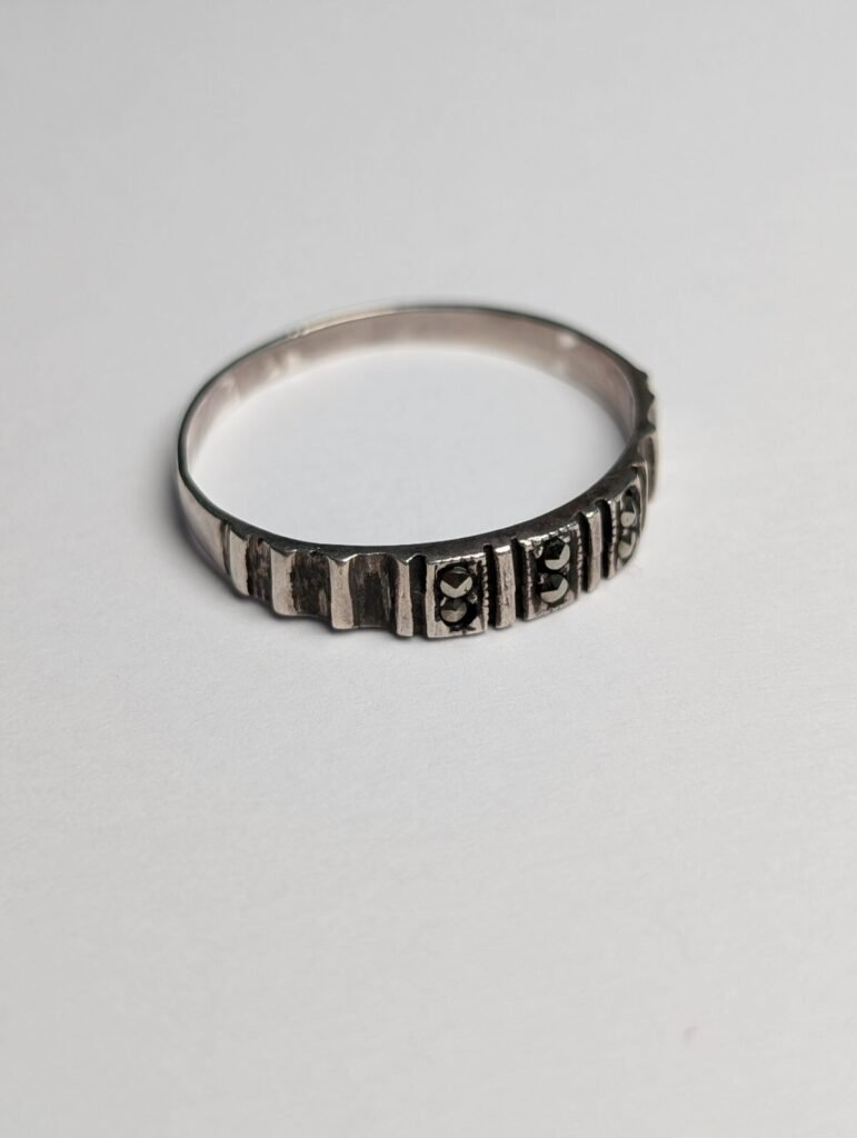 Vintage Sterling Silver Marcasite Band Ring | Size Q | 925 Silver