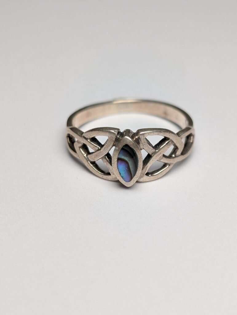 Vintage Sterling Silver Mother Of Pearl Celtic Ring | Size L 1/2 | 925 Silver