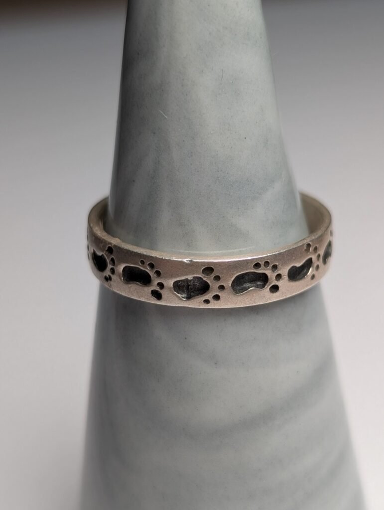 Vintage Sterling Silver Footprints Band Ring | Size S | 925 Silver