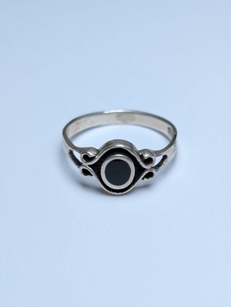 Vintage Sterling Silver Black Gemstone Ring | Size L 1/2 | 925 Silver