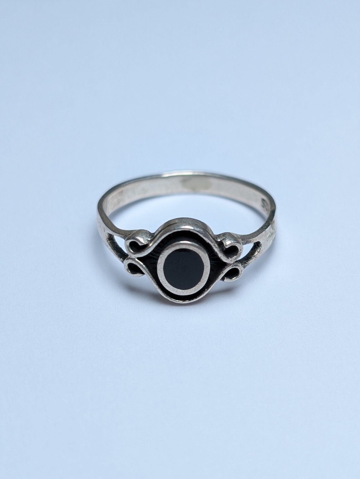 Vintage Sterling Silver Black Gemstone Ring | Size L 1/2 | 925 Silver