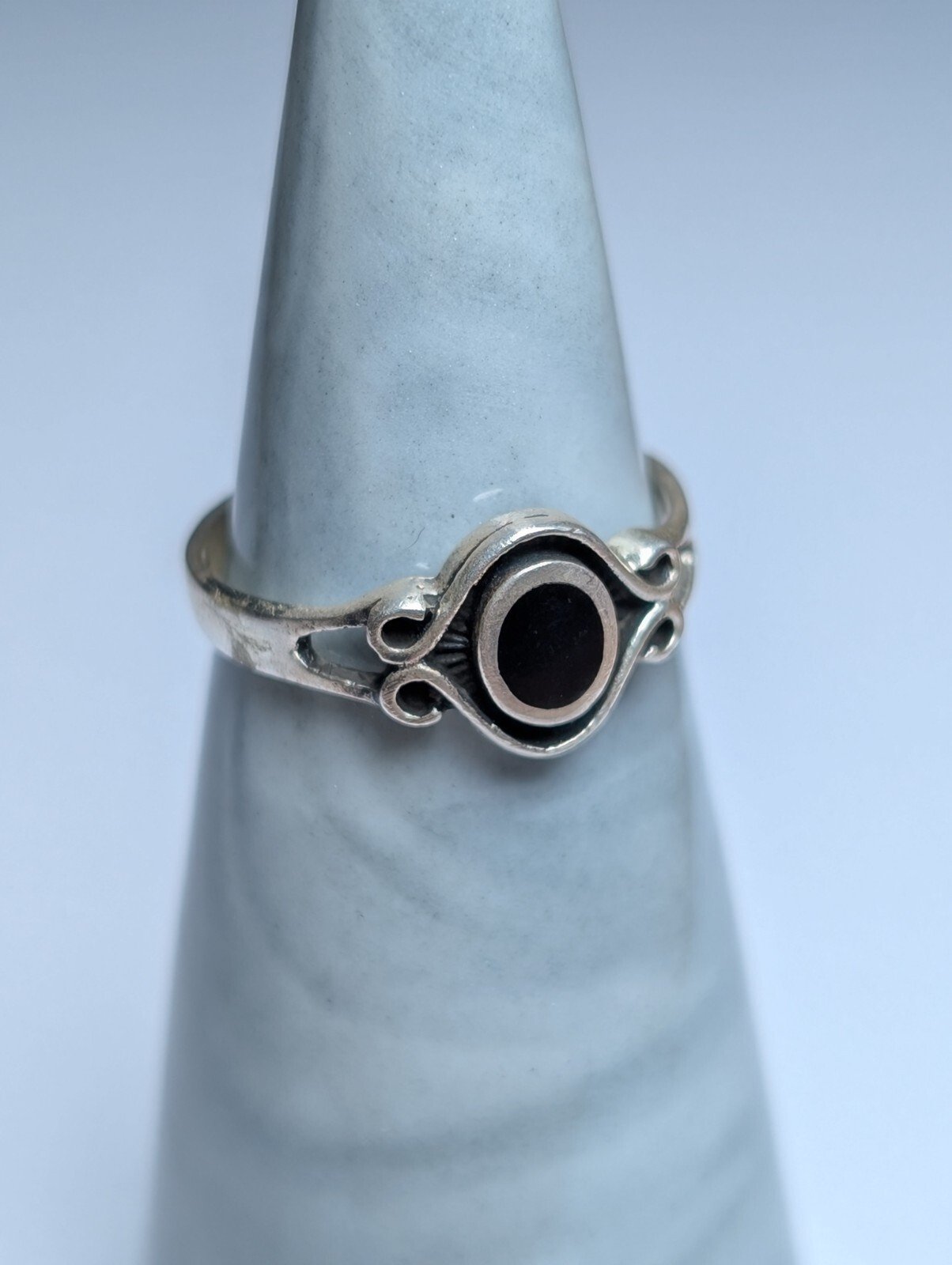 Vintage Sterling Silver Black Gemstone Ring | Size L 1/2 | 925 Silver - Image 5