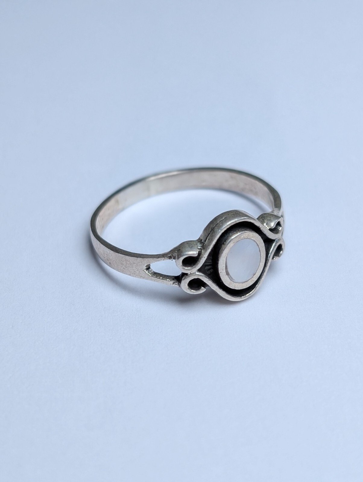 Vintage Sterling Silver White Gemstone Ring | Size N 1/2 | 925 Silver