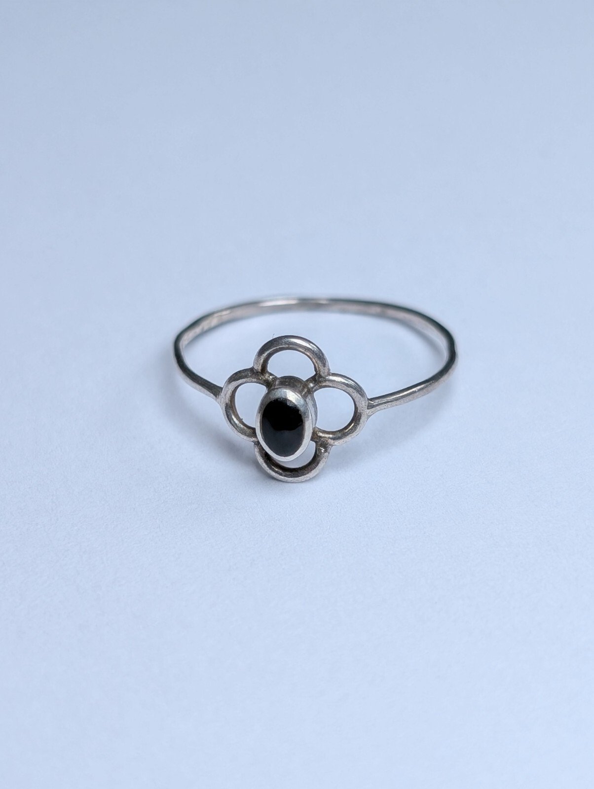 Vintage Thin Sterling Silver Black Gemstone Ring | Size L 1/2 | 925 Silver