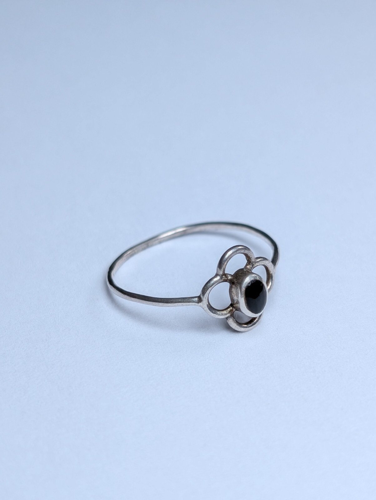 Vintage Thin Sterling Silver Black Gemstone Ring | Size L 1/2 | 925 Silver - Image 2