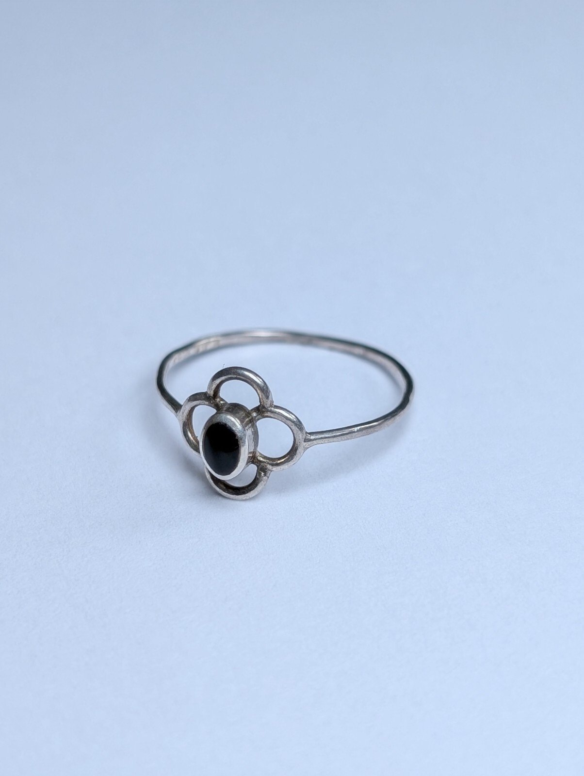 Vintage Thin Sterling Silver Black Gemstone Ring | Size L 1/2 | 925 Silver - Image 5