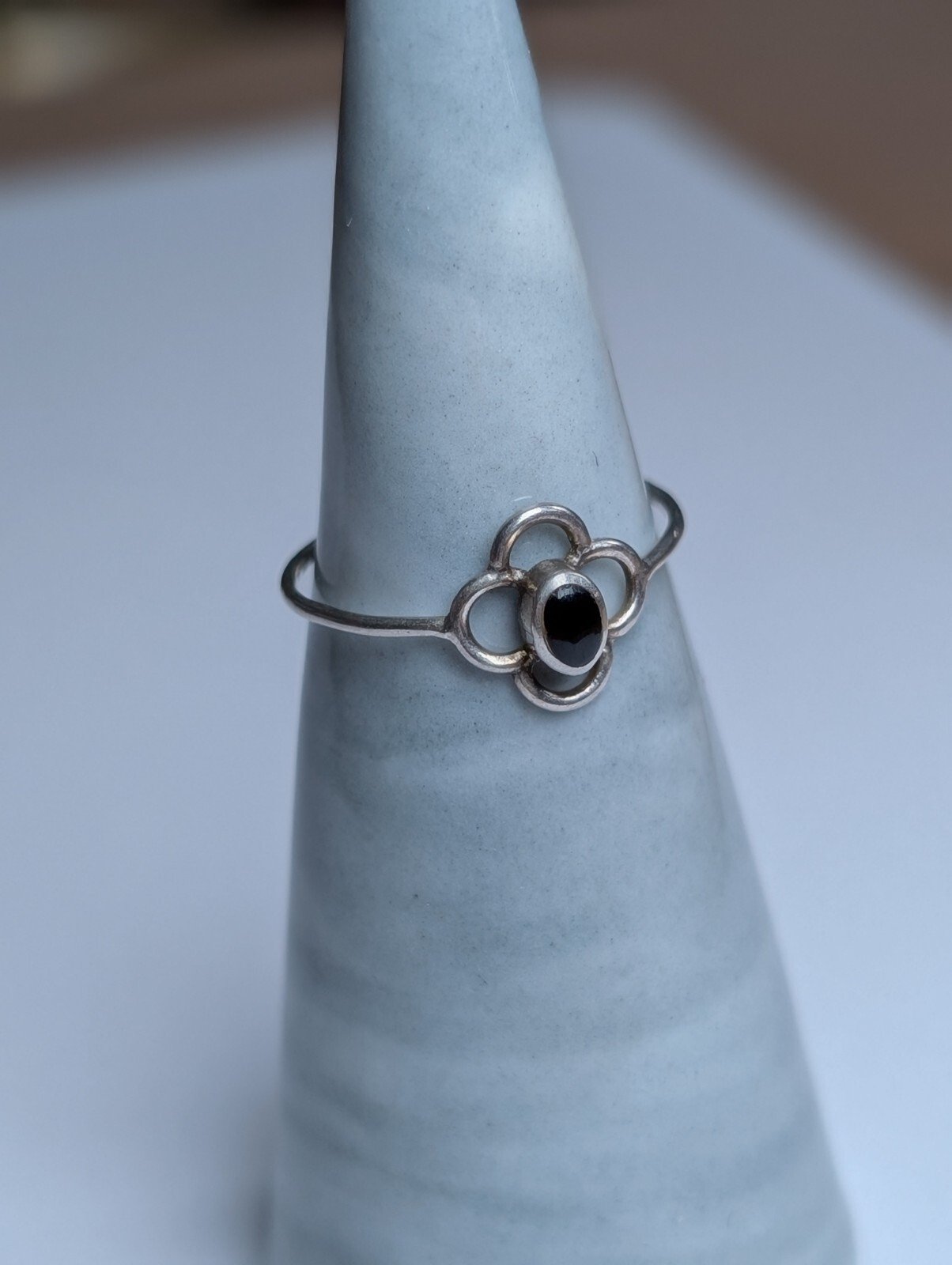Vintage Thin Sterling Silver Black Gemstone Ring | Size L 1/2 | 925 Silver - Image 6