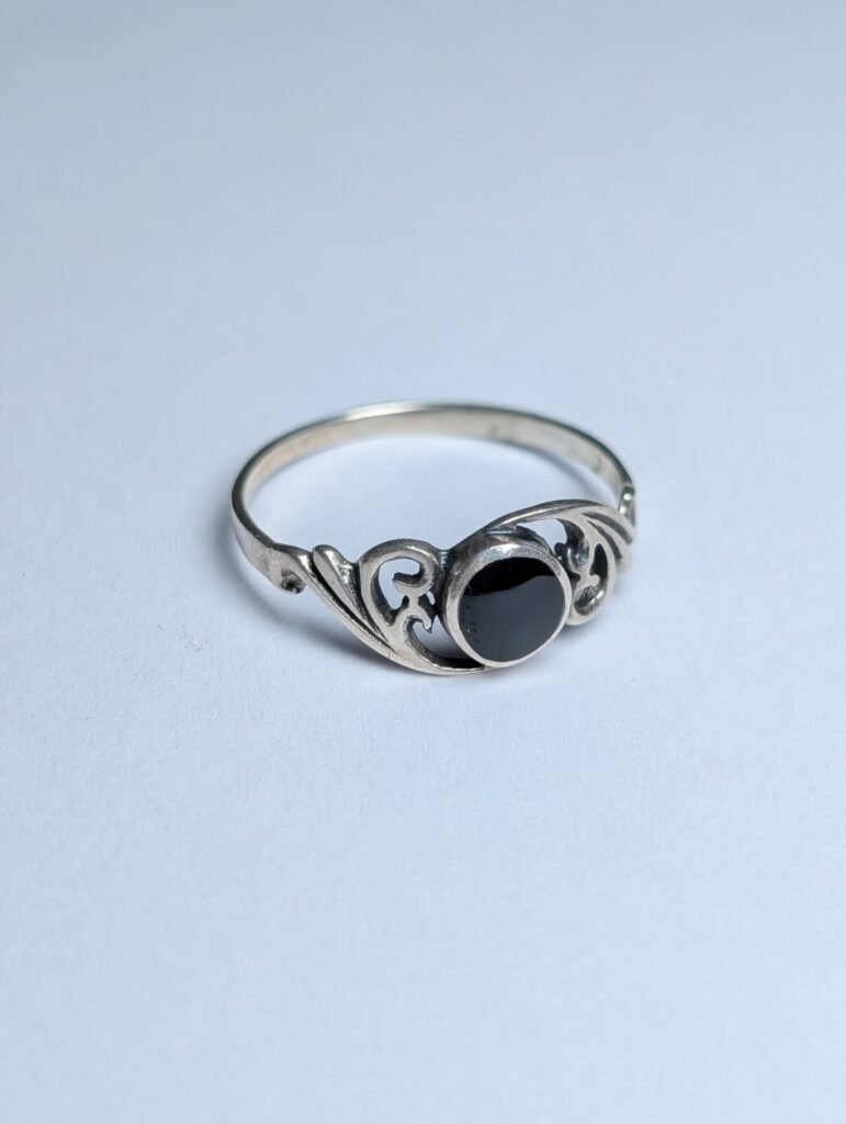 Vintage Sterling Silver Black Gemstone Ring | Size O 1/2 | 925 Silver