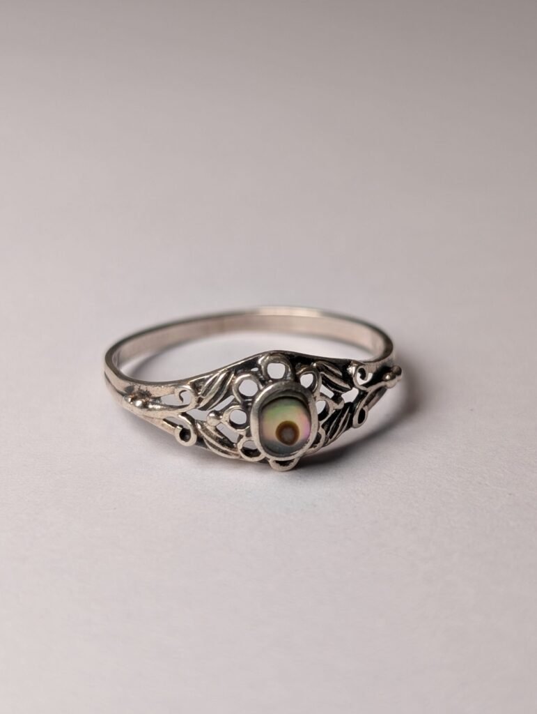Vintage Sterling Silver Abalone Shell Floral Ring | Size N 1/2 | 925 Silver