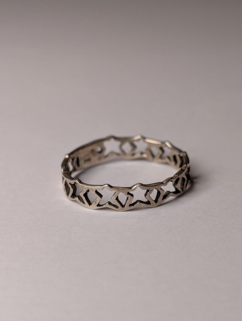 Vintage Sterling Silver Stars Band Ring | Size L | 925 Silver