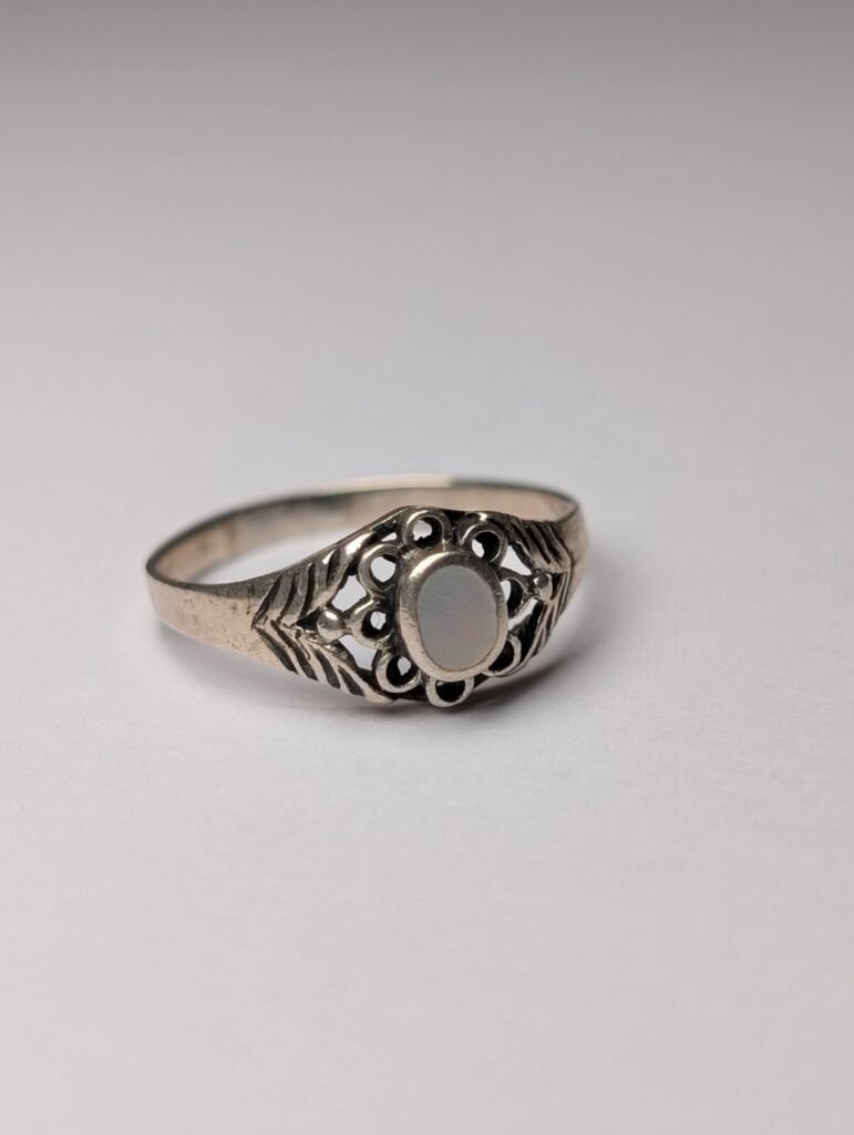 Vintage Sterling Silver White Gemstone Floral Ring | Size K | 925 Silver