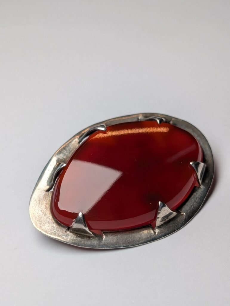 Vintage Sterling Silver Orange Carnelian Brooch | 925 Silver