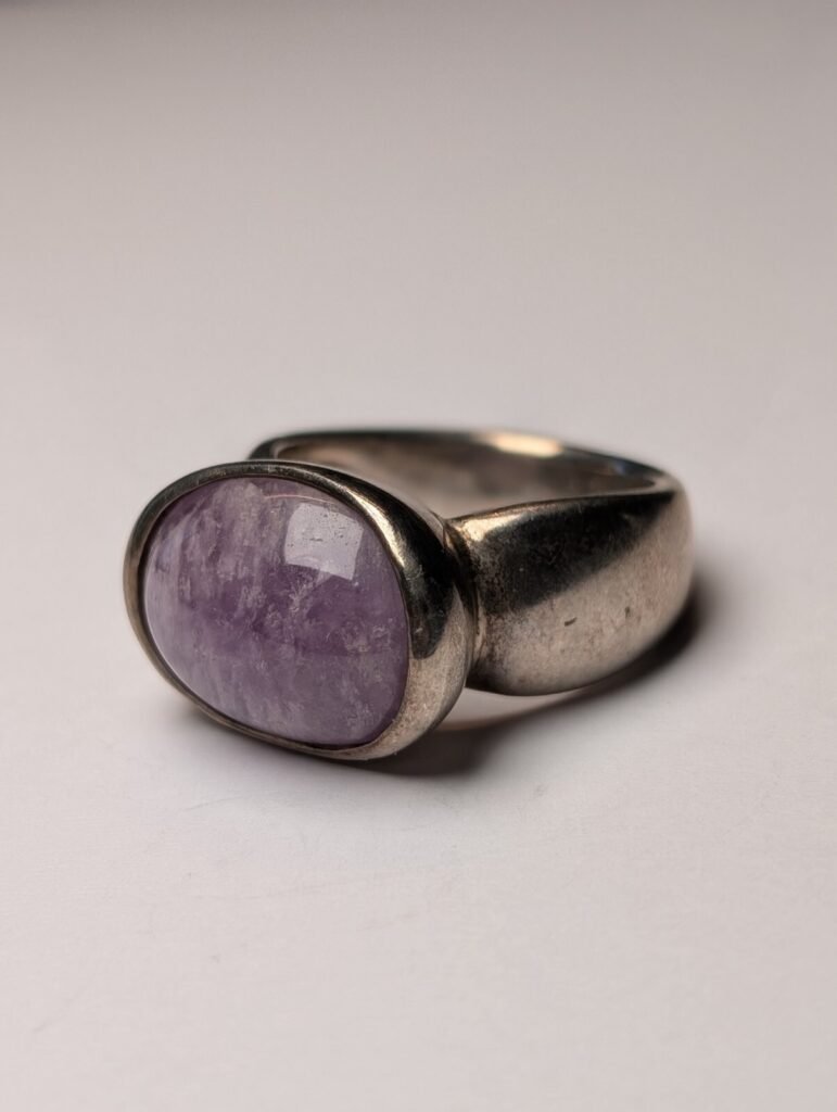 Vintage Sterling Silver Chunky Purple Amethyst Ring | Size P 1/2 | 925 Silver