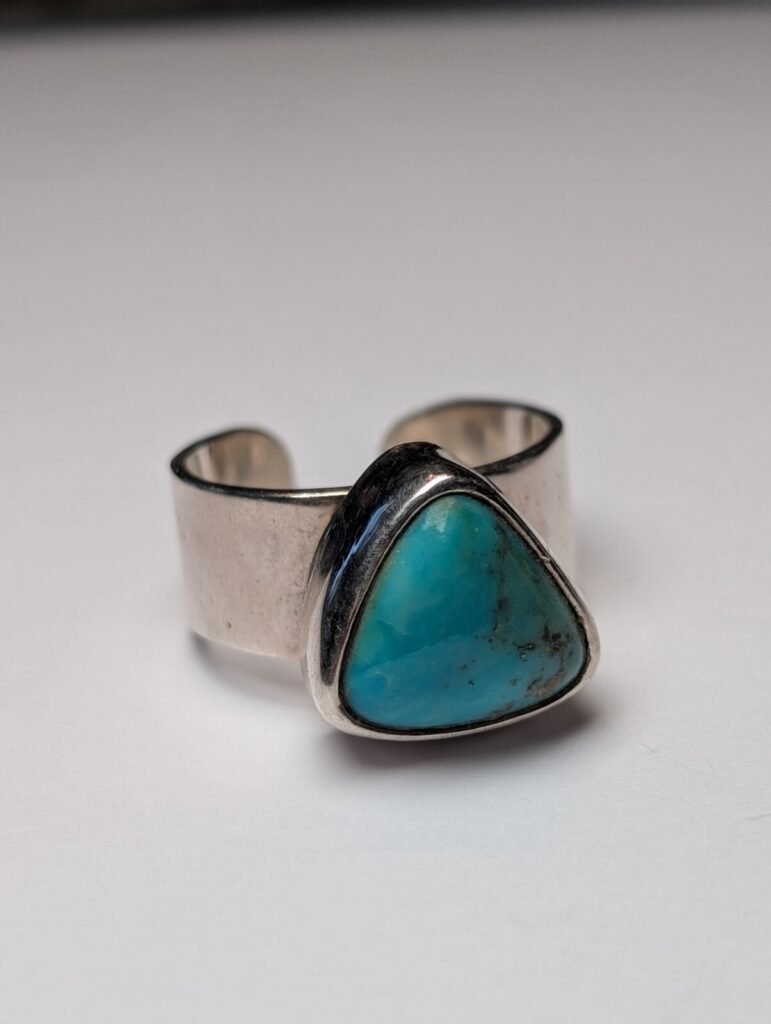 Vintage Sterling Silver Chunky Blue Turquoise Ring | Size P 1/2 | 925 Silver