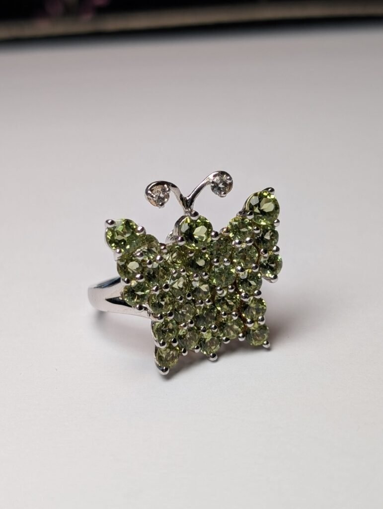 Vintage Sterling Silver TGGC Green Peridot Butterfly Cocktail Ring | Size O