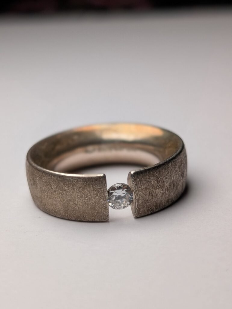 Vintage Sterling Silver Clear Gemstone Band Ring | Size O | 925 Silver | 14.25g