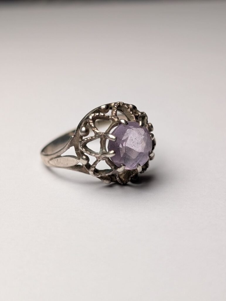 Vintage Sterling Silver 1980s Purple Amethyst Ring | Size I | 925 Silver