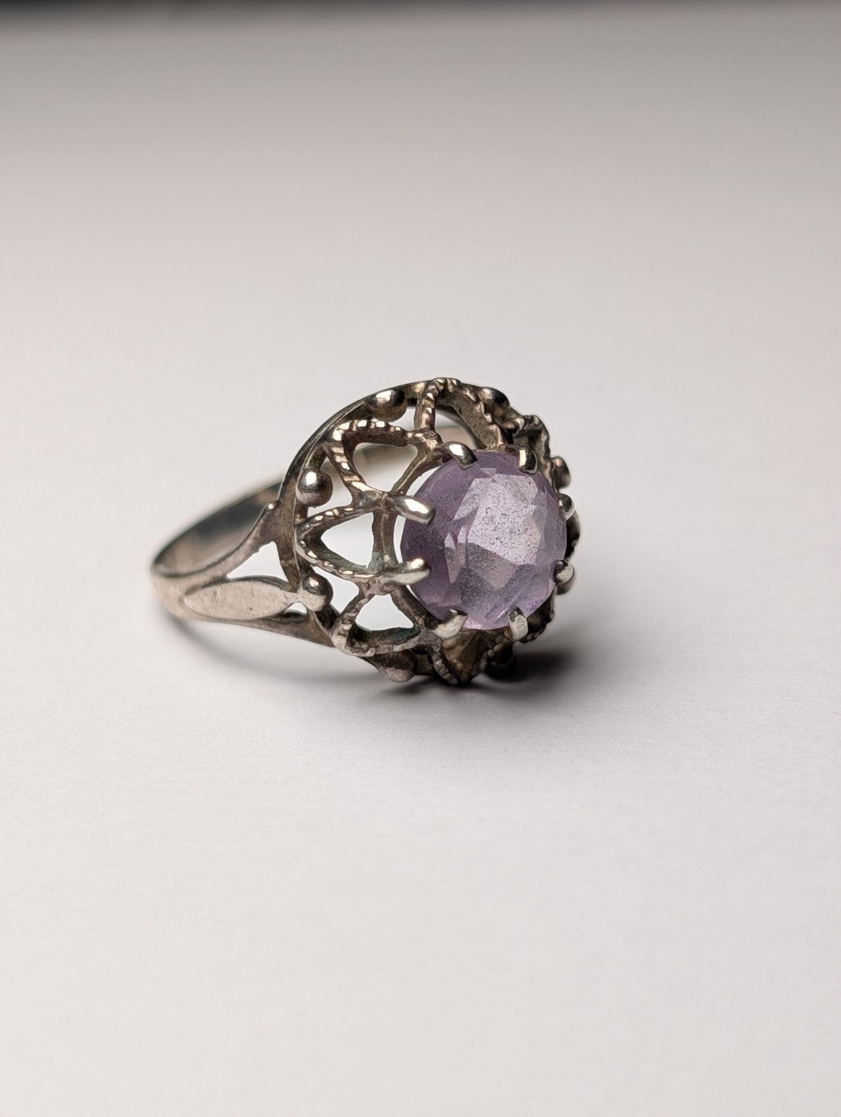 Vintage Sterling Silver 1980s Purple Amethyst Ring | Size I | 925 Silver