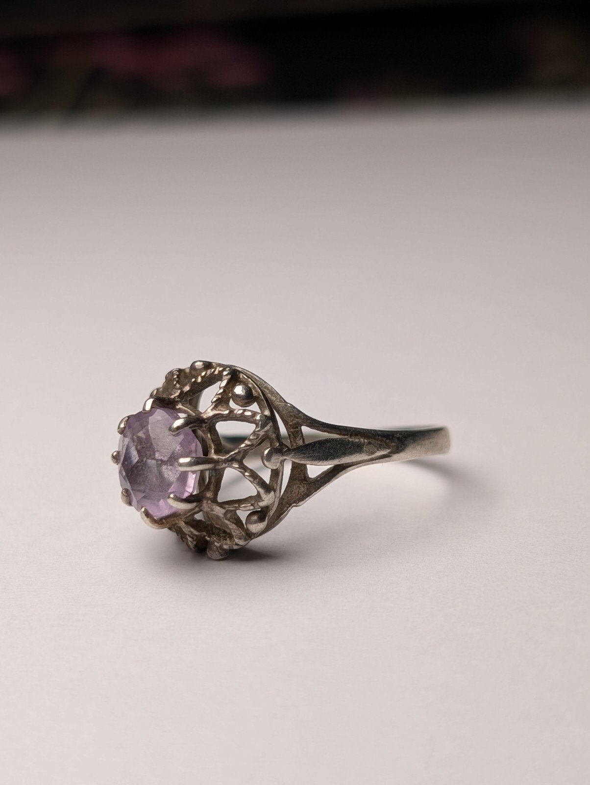 Vintage Sterling Silver 1980s Purple Amethyst Ring | Size I | 925 Silver - Image 4
