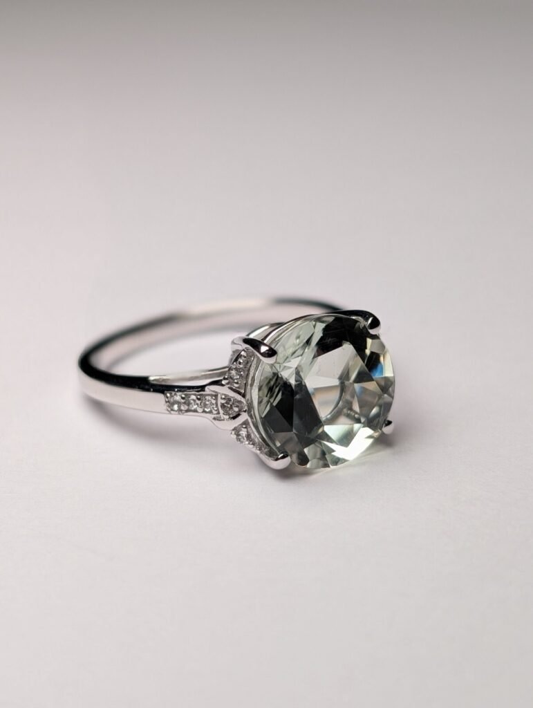 Vintage Sterling Silver Lone Star Prasiolite & White Topaz Ring | Size O | Rare