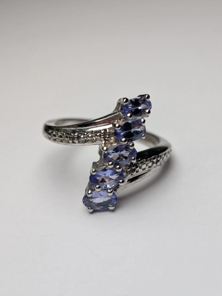 Vintage Sterling Silver Tanzanite & Diamond Ring | Size N 1/2 | 925 Silver