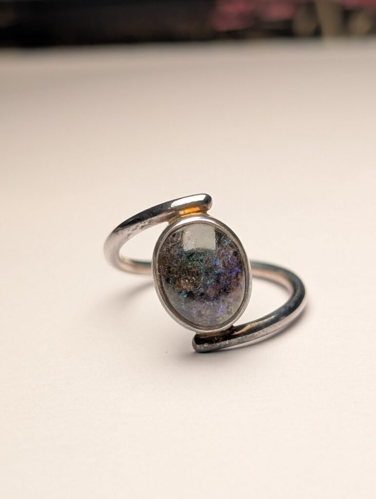 Vintage Sterling Silver Boulder Black Opal Ring | Size R 1/2 | 925 Silver