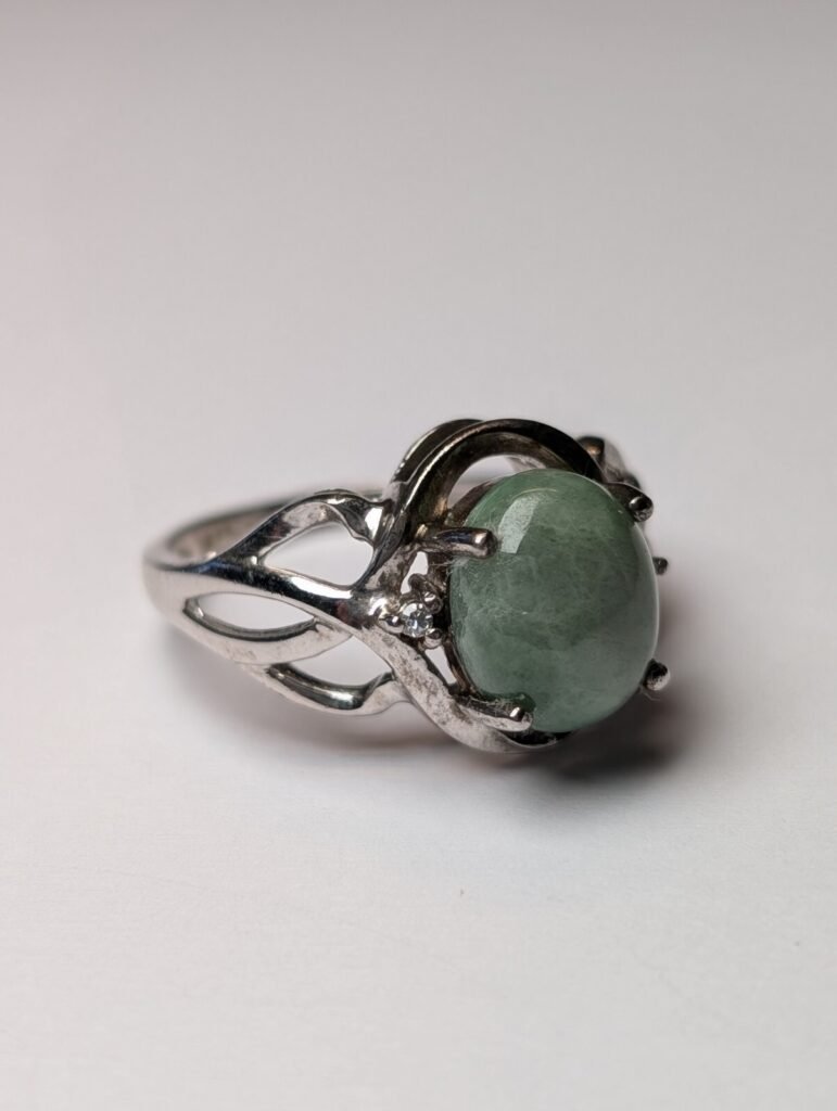 Vintage Sterling Silver Green Aventurine Ring | Size N 1/2 | 925 Silver