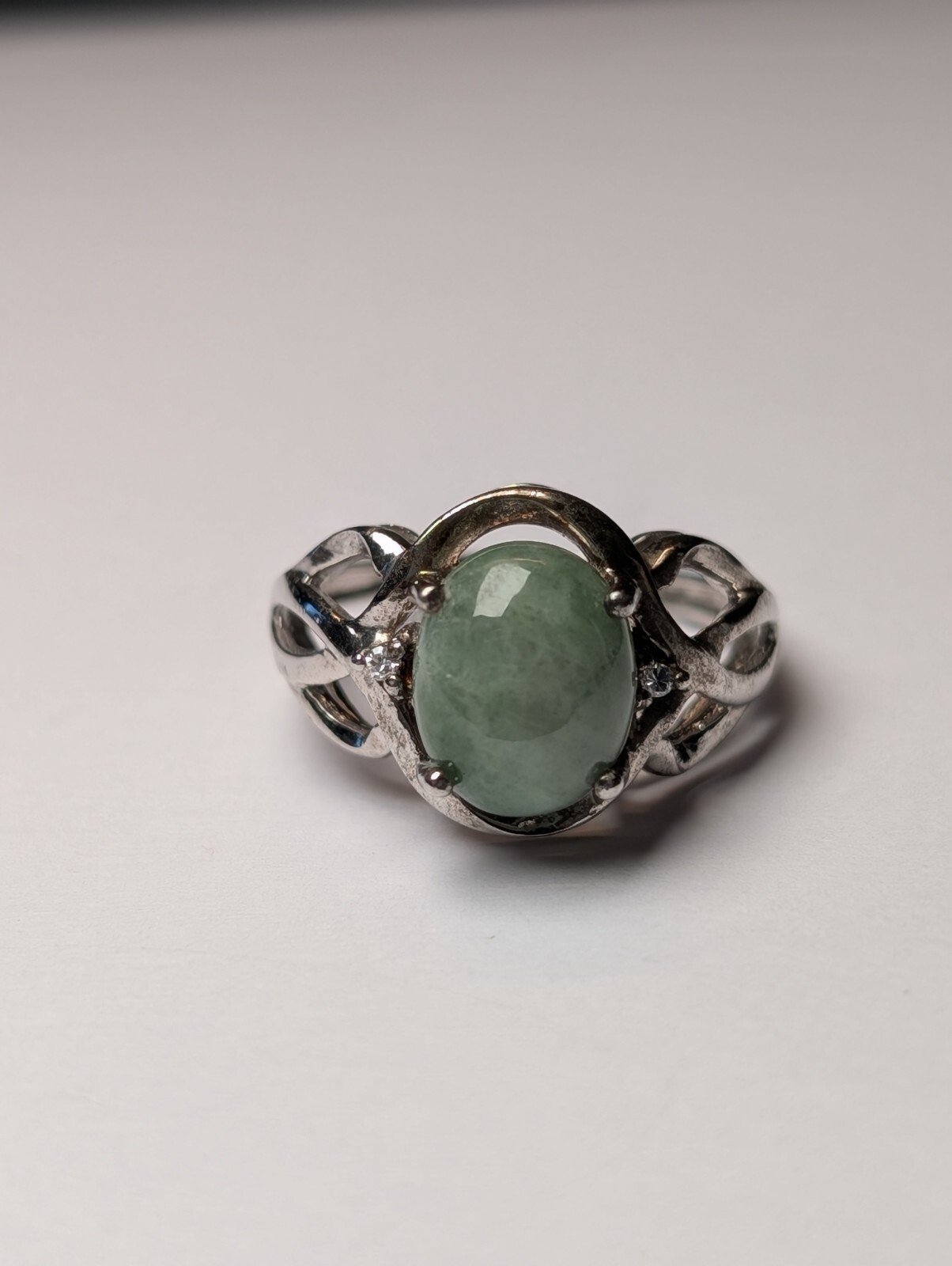 Vintage Sterling Silver Green Aventurine Ring | Size N 1/2 | 925 Silver - Image 2