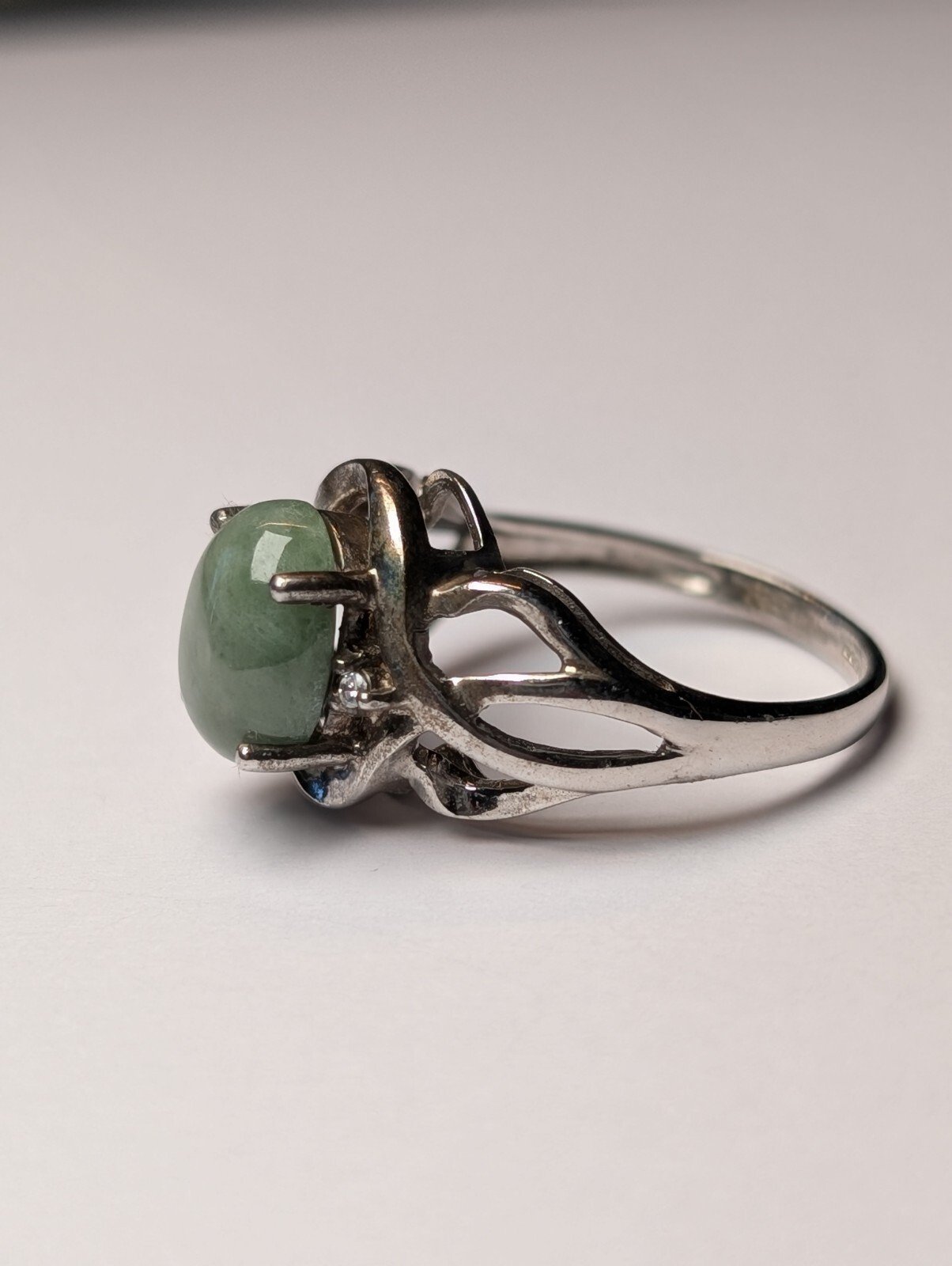 Vintage Sterling Silver Green Aventurine Ring | Size N 1/2 | 925 Silver - Image 3