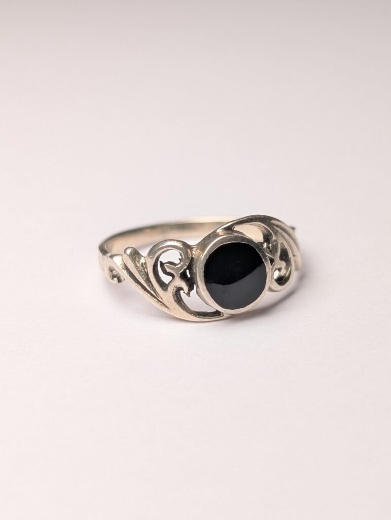 Vintage Sterling Silver Black Ring | Size G 1/2 | 925 Silver