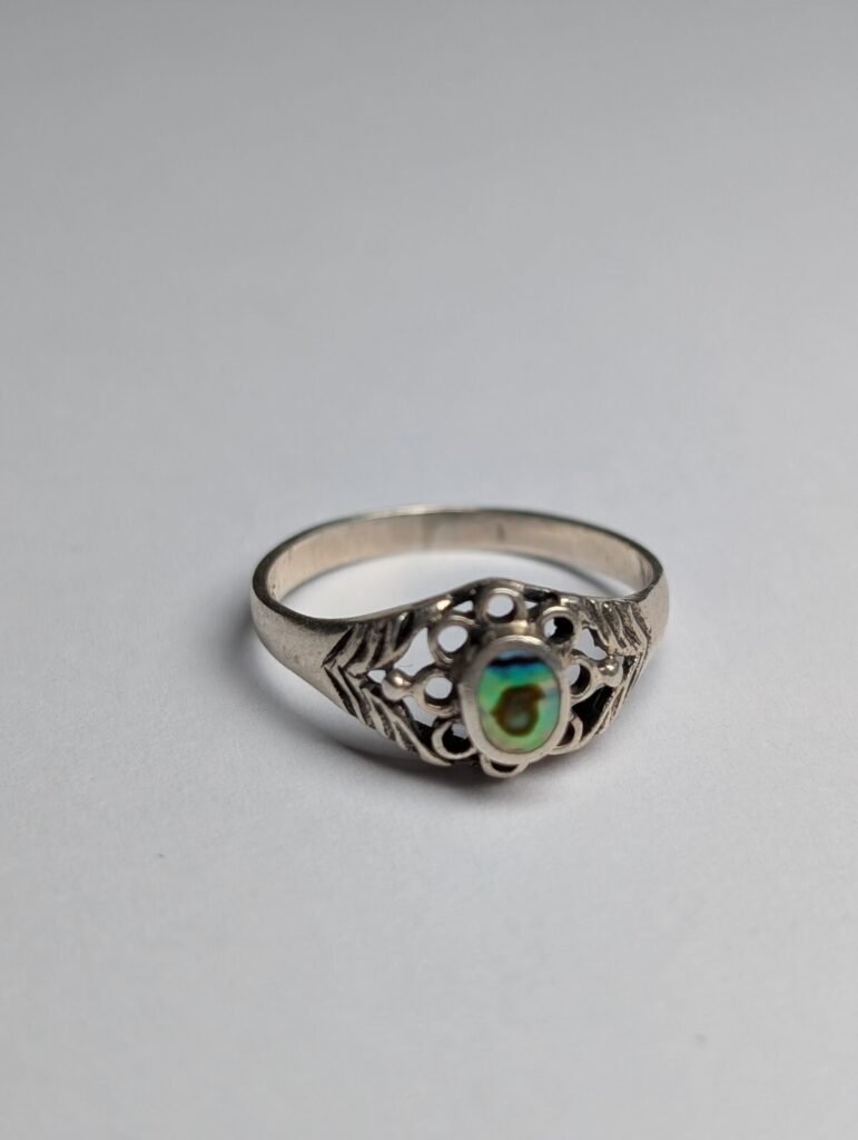 Vintage Sterling Silver Abalone Shell Floral Ring | Size H 1/2 | 925 Silver