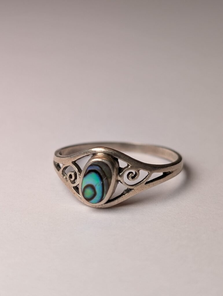 Vintage Sterling Silver Abalone Ring | Size P | 925 Silver