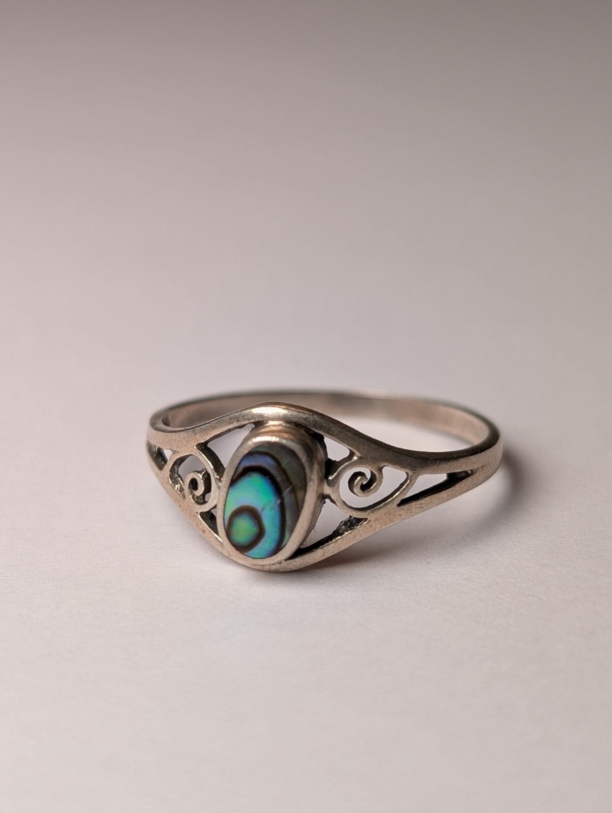 Vintage Sterling Silver Abalone Ring | Size P | 925 Silver