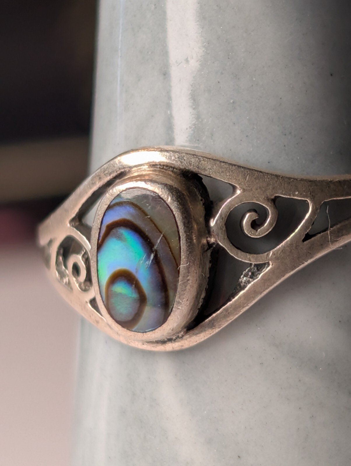 Vintage Sterling Silver Abalone Ring | Size P | 925 Silver - Image 5